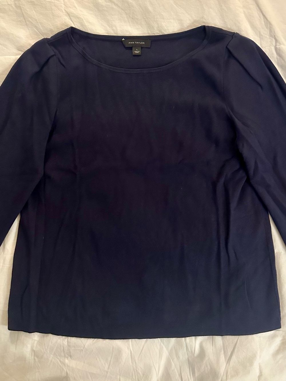 Ann Taylor Dark Navy Long-Sleeve Scoop Neck Top